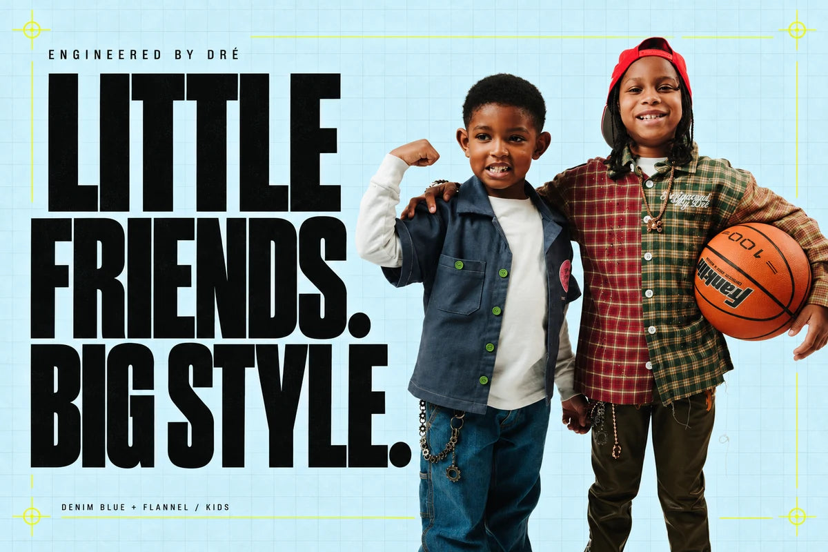 Kids wearing the denim blue workshirt and flannel
