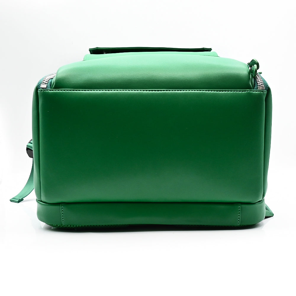 Unseen Gears green leather camera travel backpack, detail view