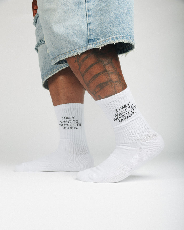 Cushioned Crew Socks - 3 Pack (WHITE/BLACK TEXT)