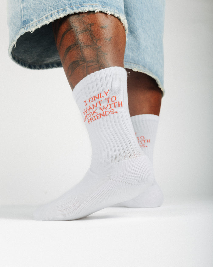 Cushioned Crew Socks - 3 Pack (WHITE/RED TEXT)