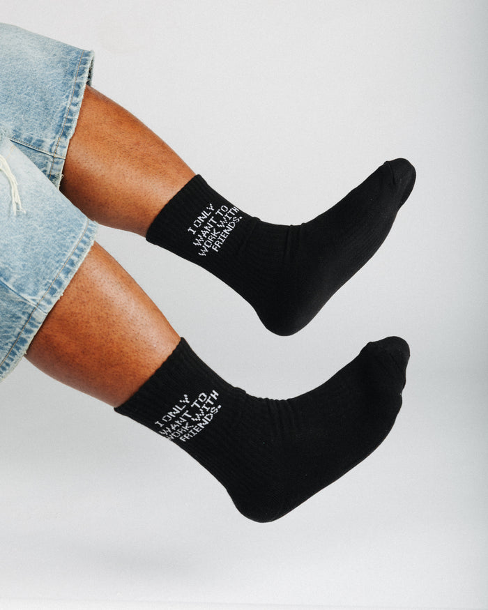 Cushioned Crew Socks - 3 Pack (BLACK/WHITE TEXT)