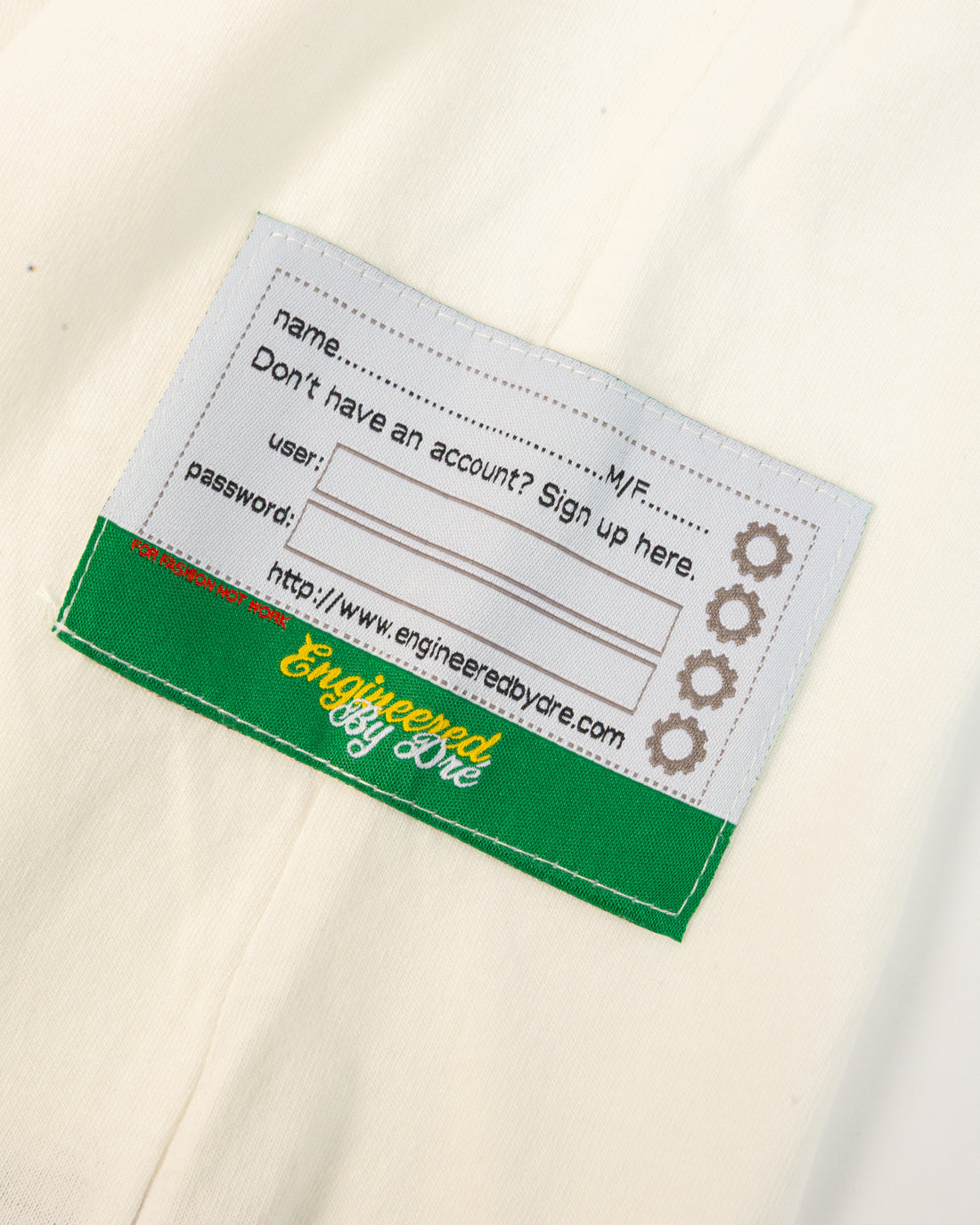 Engineered by Dré label detail on the Vintage Friends Tee