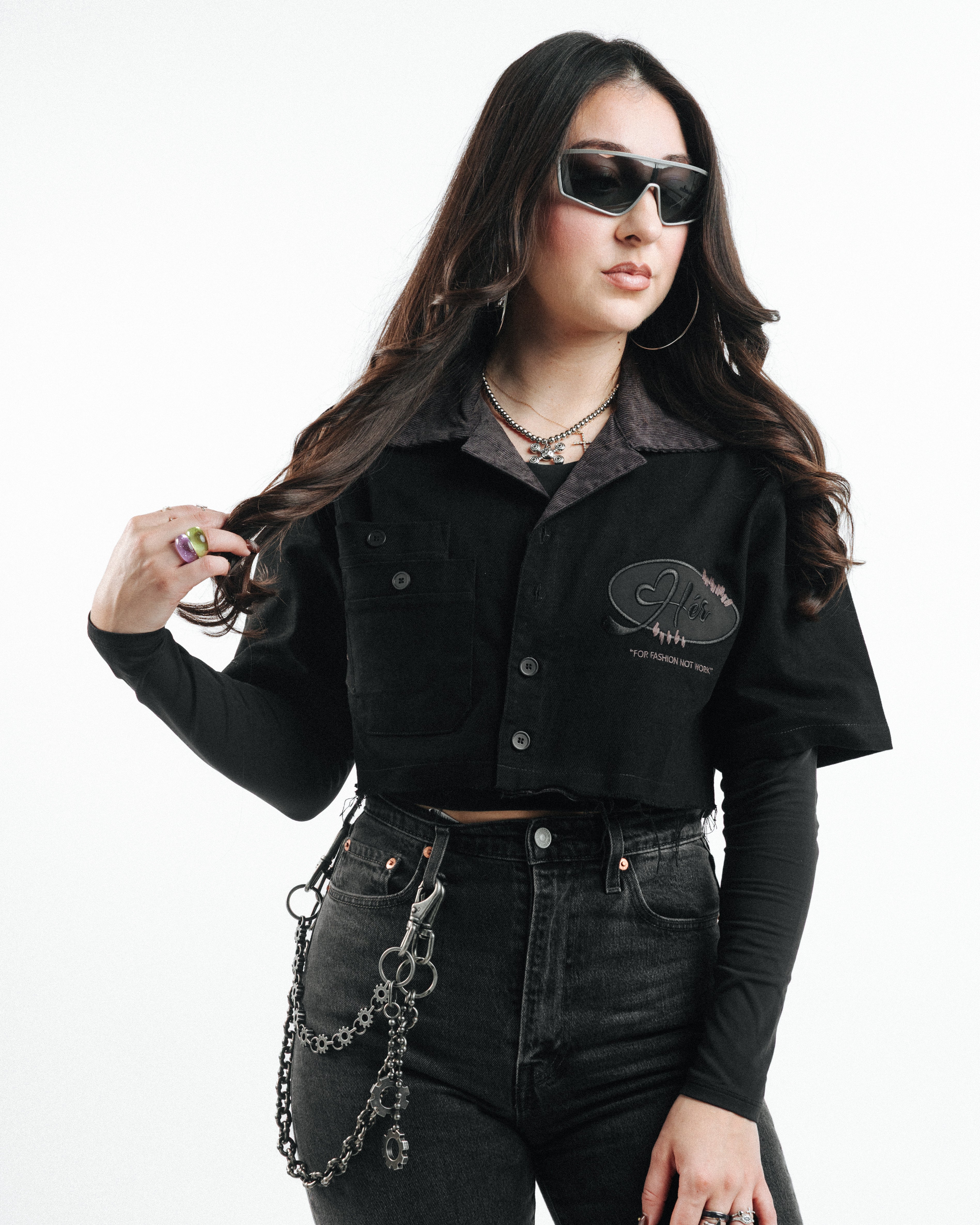 TRIPLE BLACK "Hér" WORKSHIRT ( CROPPED )