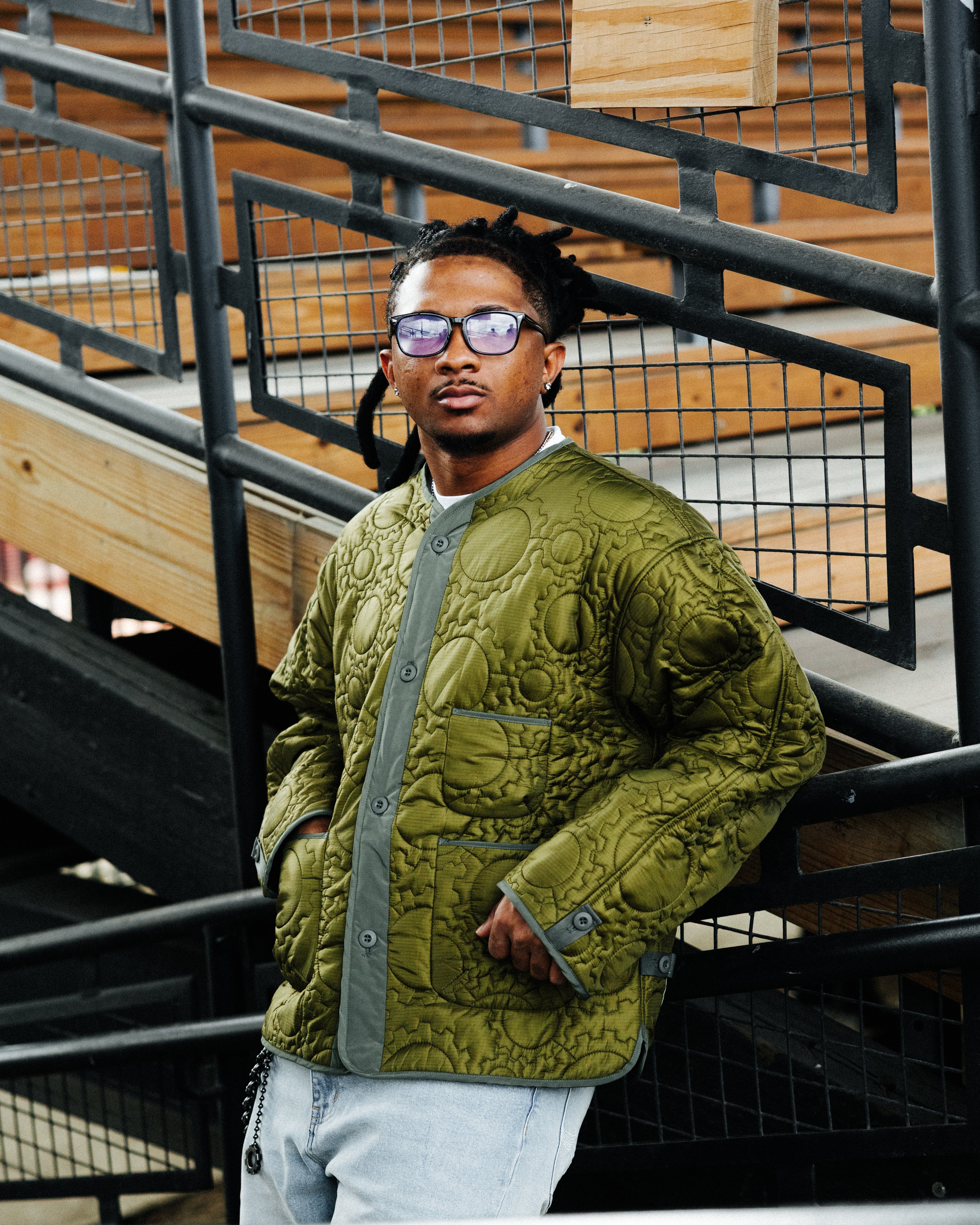 Custom Gear Shaped Quilted Jacket ( GREEN )