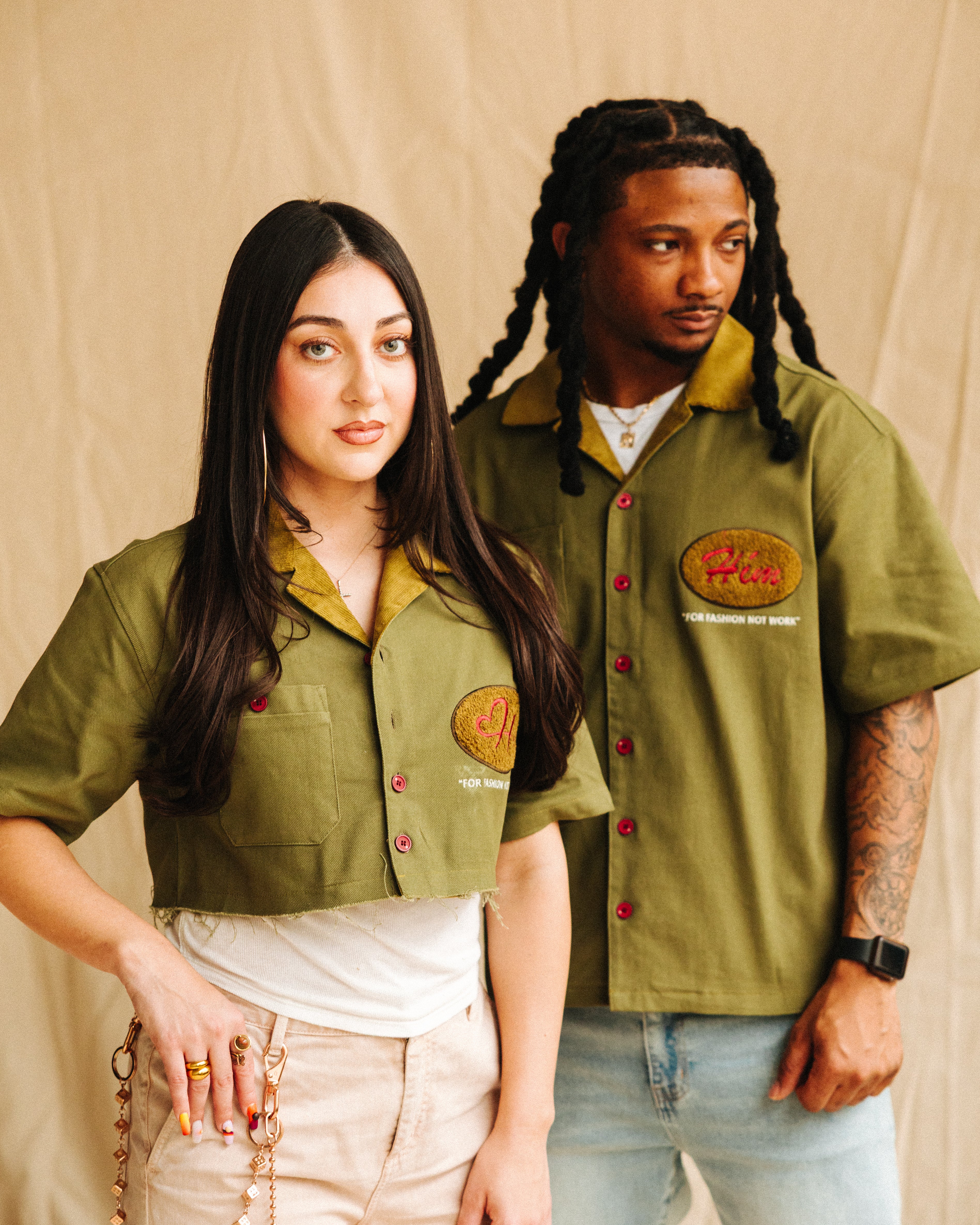 DENIM GREEN "Hér" WORKSHIRT ( CROPPED )