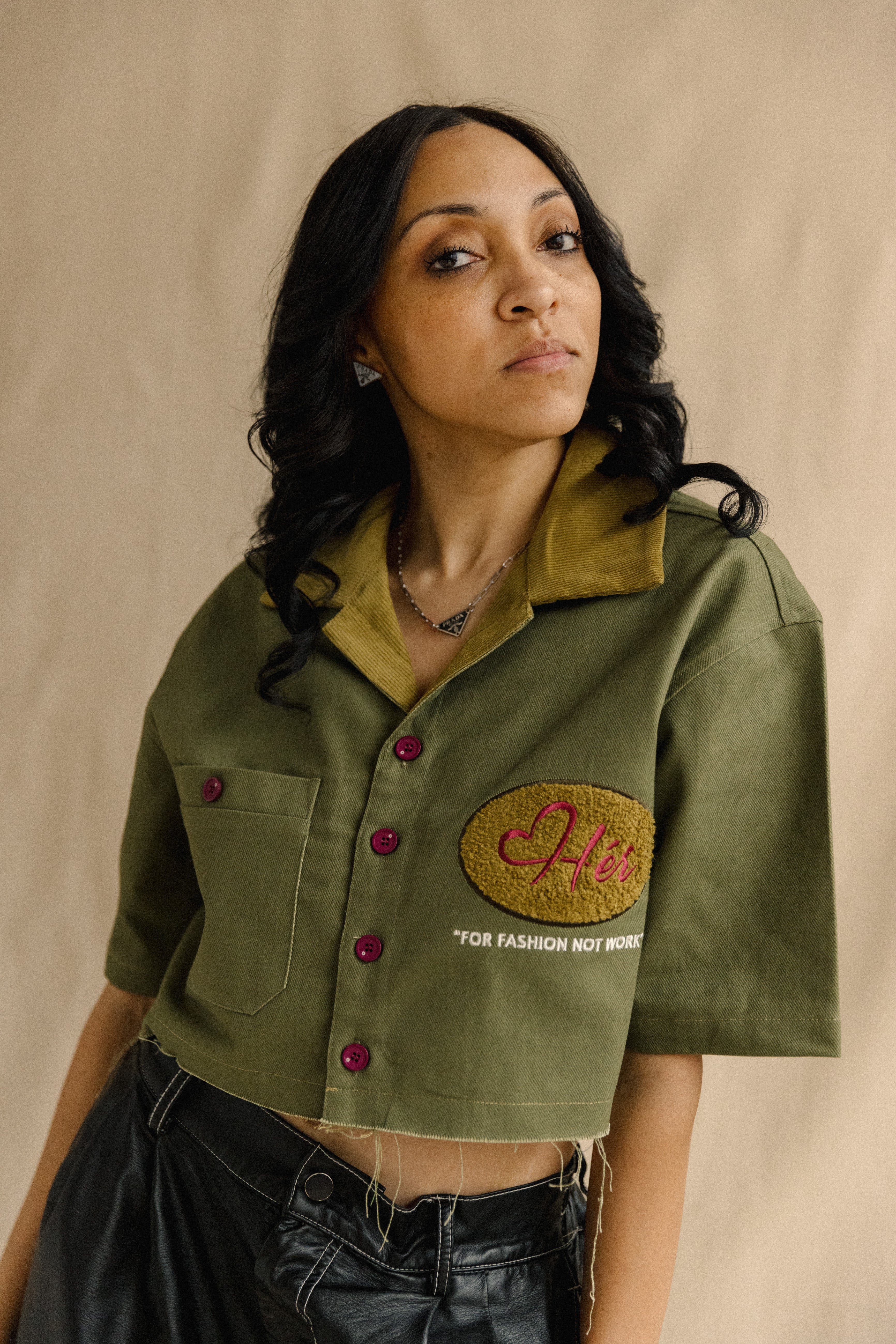 DENIM GREEN "Hér" WORKSHIRT ( CROPPED )