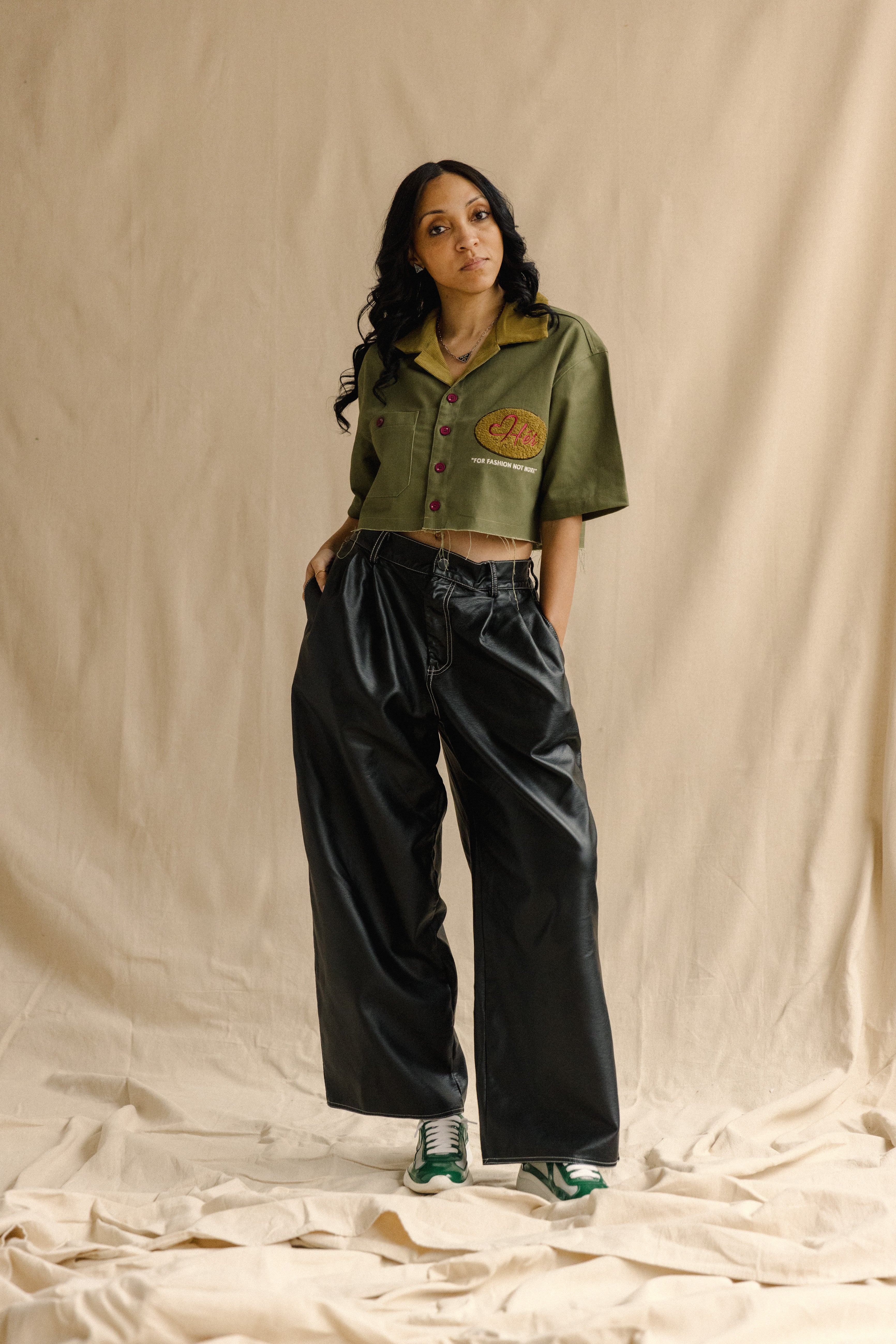 DENIM GREEN "Hér" WORKSHIRT ( CROPPED )