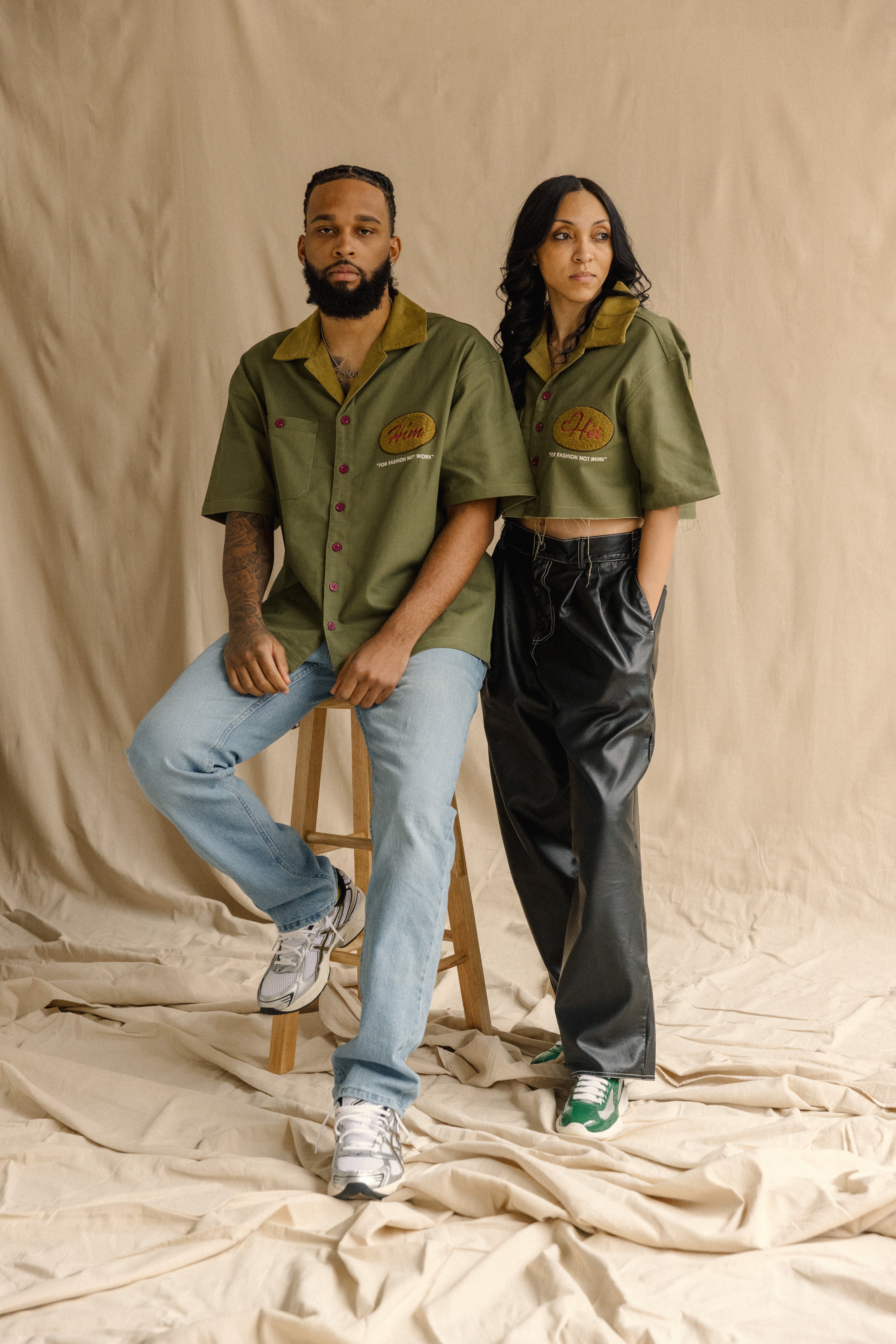 DENIM GREEN "Hér" WORKSHIRT ( CROPPED )