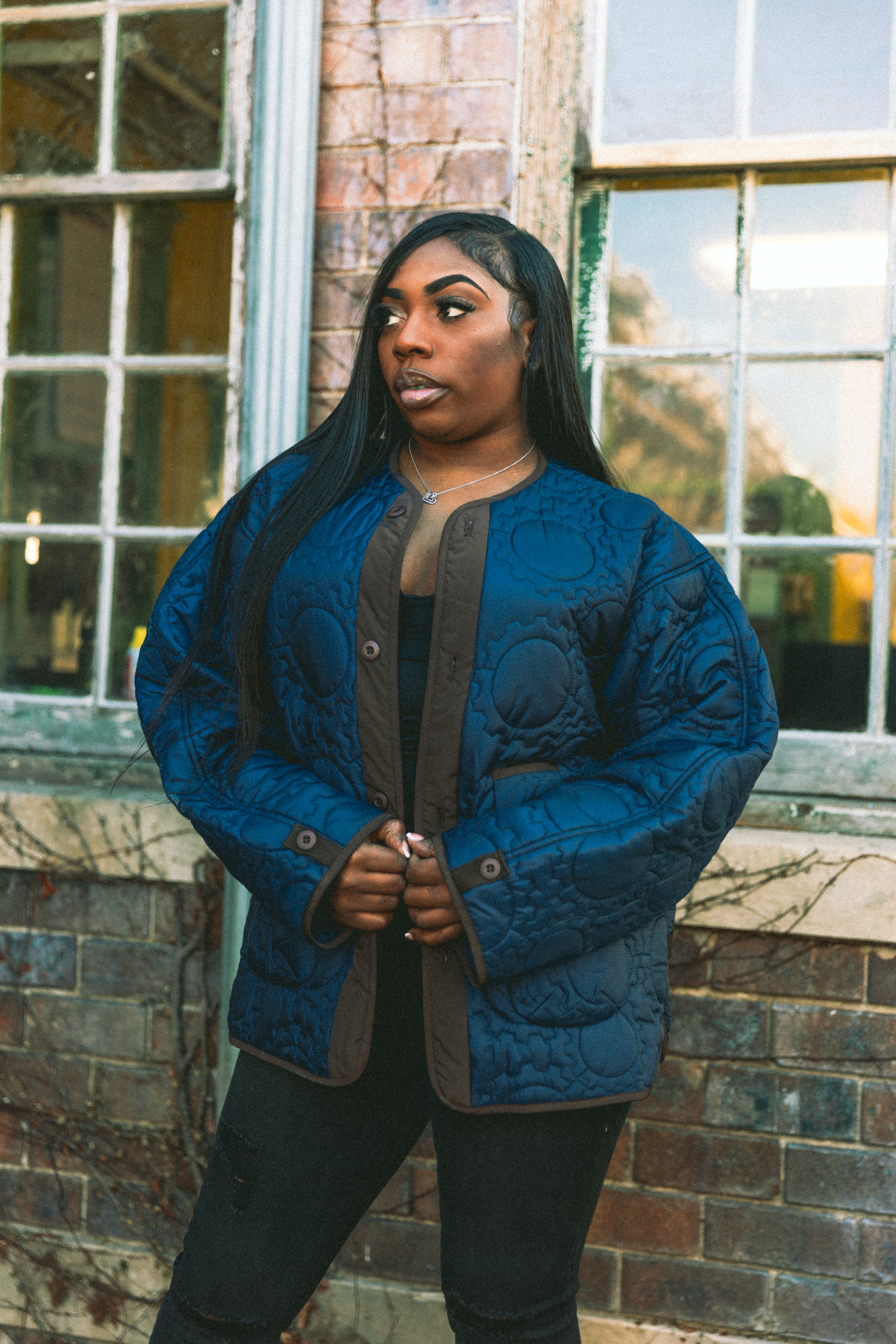 Custom Gear Shaped Quilted Jacket (NAVY)