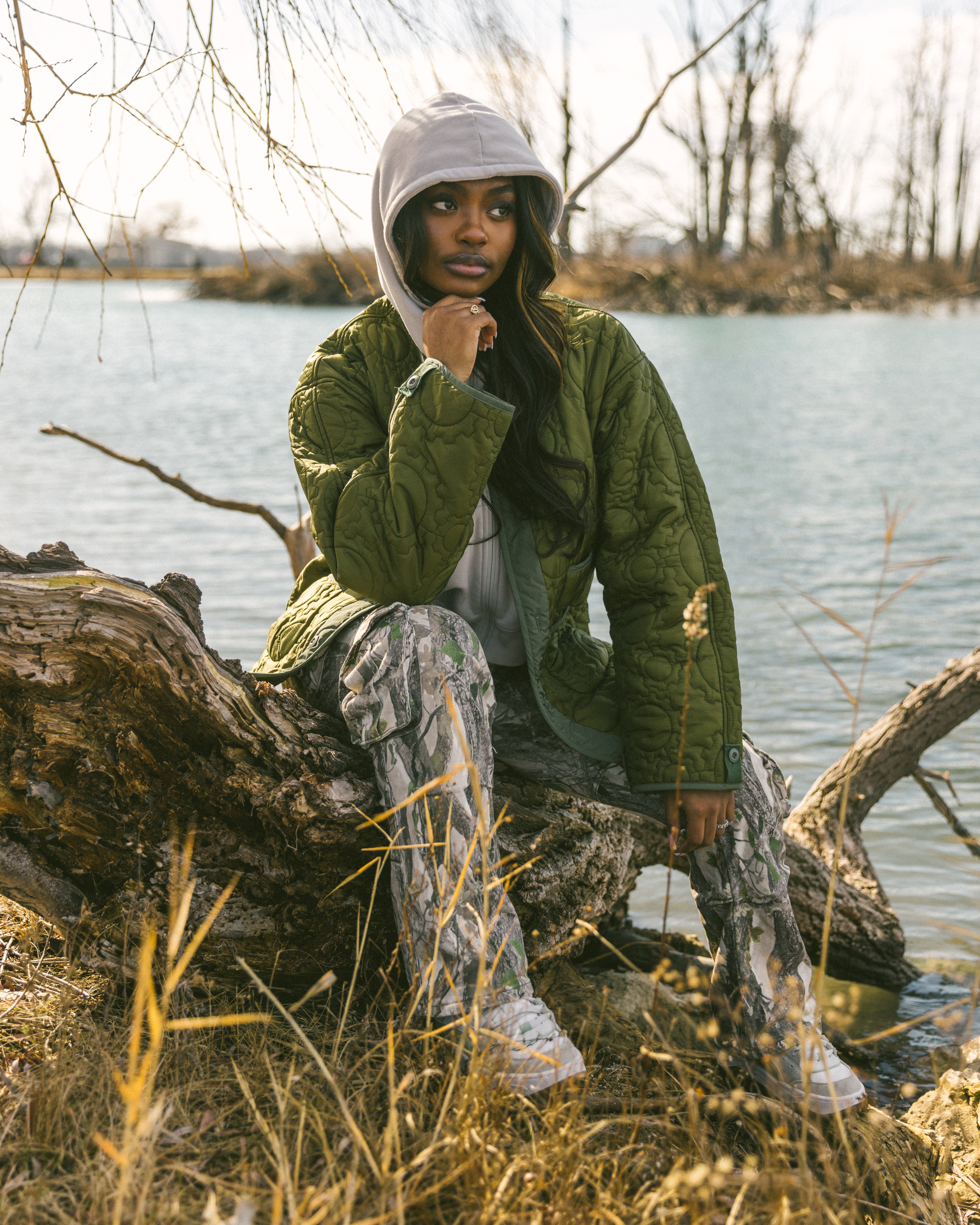 Custom Gear Shaped Quilted Jacket (OLIVE GREEN)