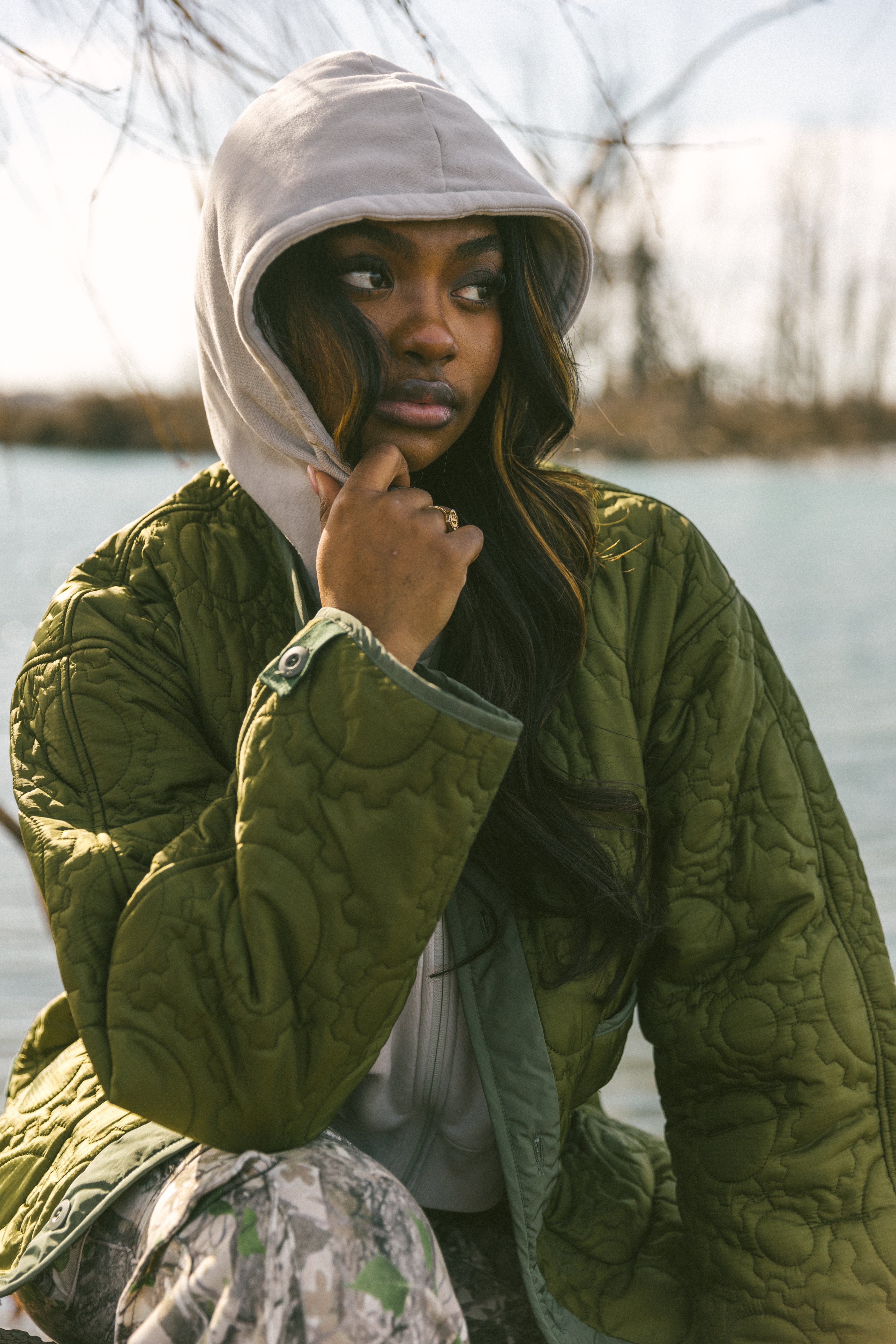 Custom Gear Shaped Quilted Jacket (OLIVE GREEN)