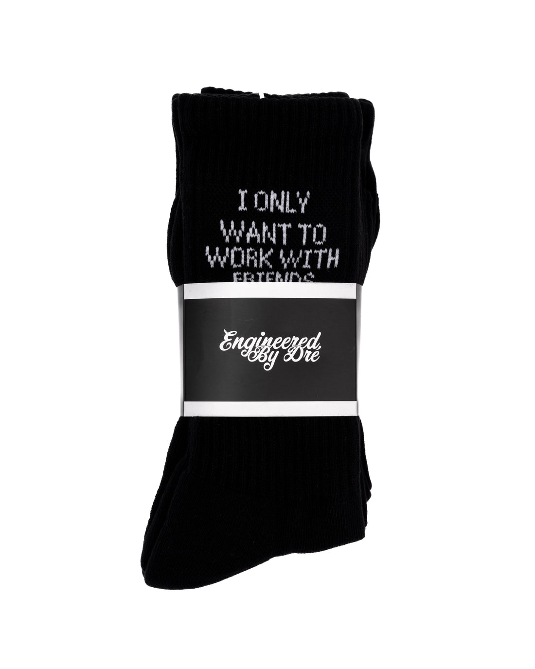 Cushioned Crew Socks 3 Pack (BLACK/WHITE TEXT)