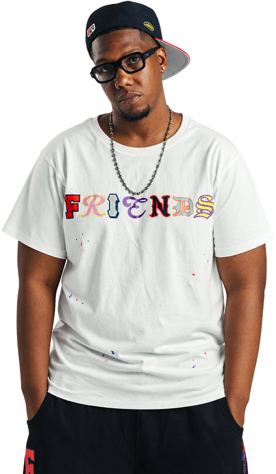 Model wearing the Vintage Friends Tee